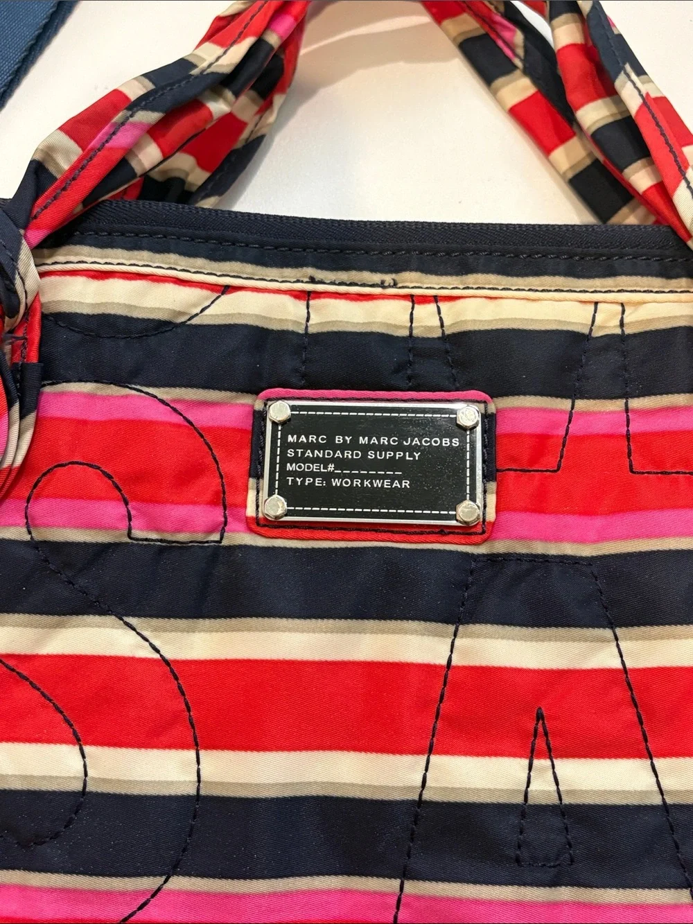 Marc by Marc Jacobs Workwear Striped Laptop Bag - Red, Black & Cream
